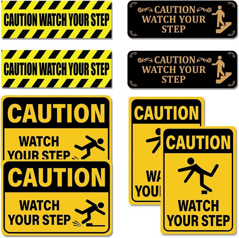 RABOWA Pack 8 Pcs Watch Your Step Sticker for Indoor Outdoor Stairs Safety Caution Warning Security Signs Window Funny Bumper Stickers Weatherproof Large Vinyl Decals Home Accessories - Image 1